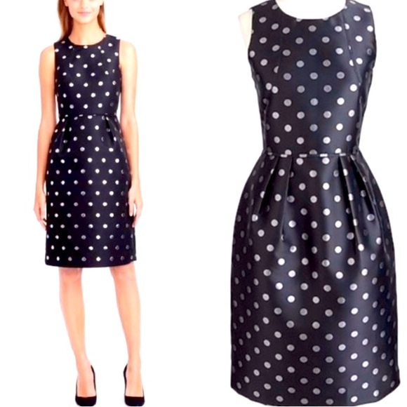 J. Crew Factory Dresses & Skirts - J.Crew Dress Black Silver Metallic Jacquard Polka Dot Sleeveless Sz 0 Petite NWT